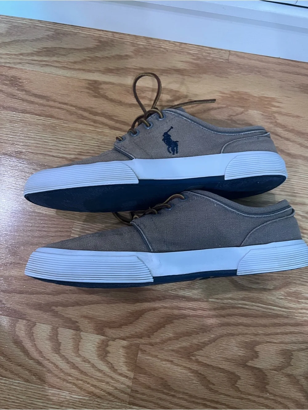 Polo by Ralph Lauren Men’s Grey Canvas Boat Sneaker with White Soles